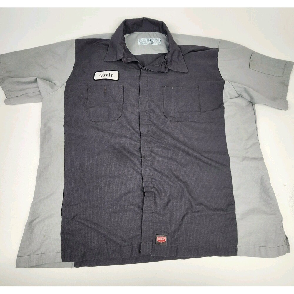 Red Kap Work Shirt Mens 2XL Gray Short Sleeve Button Front Uniform Gavin